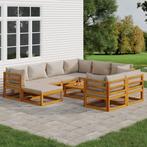 vidaXL 10-delige Loungeset met lichtgrijze kussens massief, Verzenden, Nieuw, Hardhout, Loungeset
