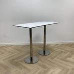 Tweedehands sta-tafel / bartafel 140x70 cm, wit - chroom, Huis en Inrichting, Tafelonderdelen, Ophalen of Verzenden, Gebruikt