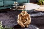 Ronde salontafel WILDLIFE KONG 60cm goud metaal glazen aap, Ophalen of Verzenden, Nieuw