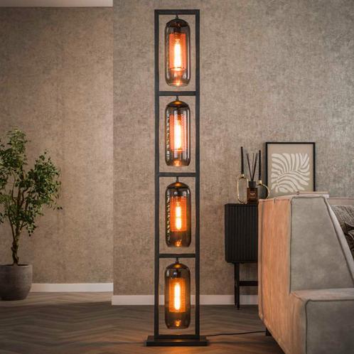 *WOONWINKEL* Vloerlamp 4L Metaal En Rookglas, Huis en Inrichting, Lampen | Vloerlampen, Nieuw, Verzenden