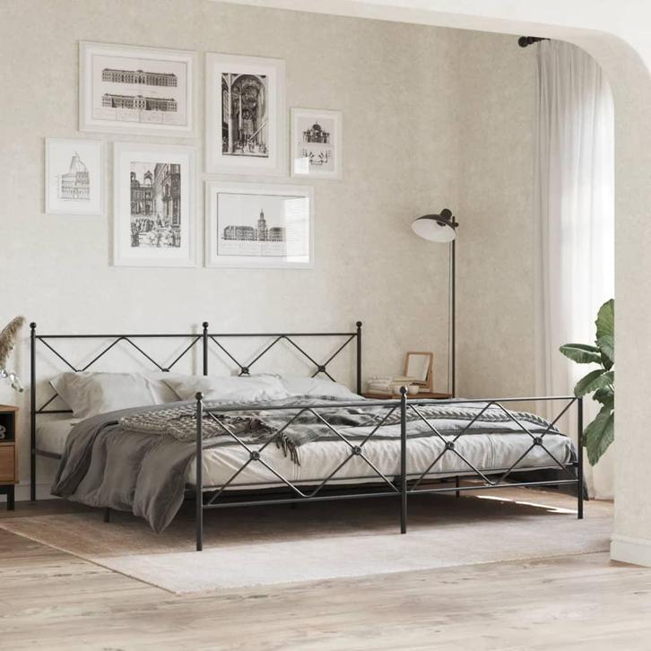 vidaXL Bedframe met hoofd- en voeteneinde metaal zwart, Huis en Inrichting, Slaapkamer | Bedden, Zwart, Nieuw, Metaal, Tweepersoons