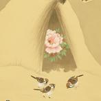 Peonies and Three Sparrows in Snow with Box - with signature