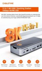 Cabletime – Docking Station: 8K USB C SSD NVME 3 monitoren, Docking station, Nieuw, Ophalen of Verzenden, Cabletime