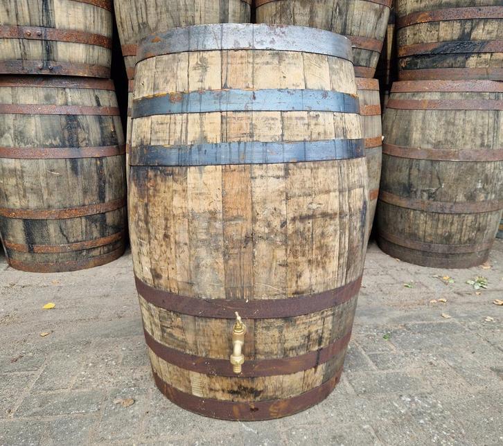 Houten regenton met messing kraan - whiskyvat - eiken, Tuin en Terras, Regentonnen, 150 liter of meer, Met kraantje, Nieuw, Hout