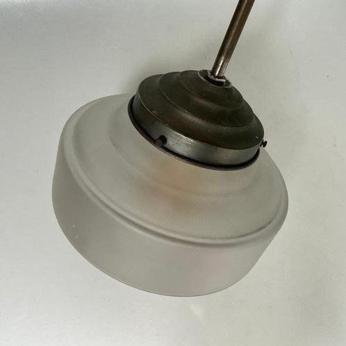 Plafondlamp - gepatineerd-nikkel - Transparantglas hanglamp, Antiek en Kunst, Antiek | Lampen