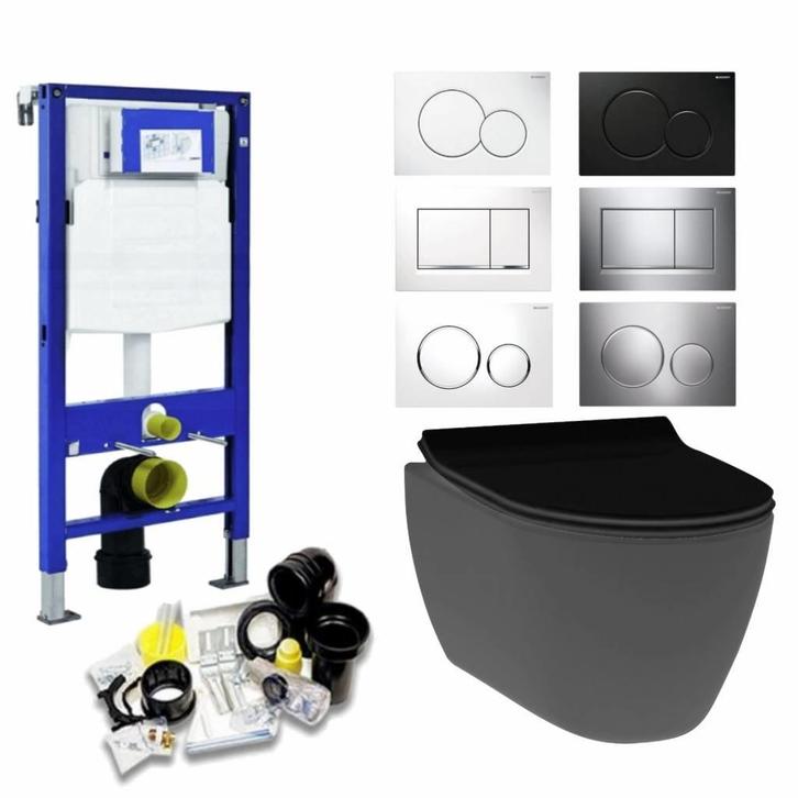 UP320 Toiletset 13 Idevit Alfa Matzwart Rimfree Met Bril En, Doe-het-zelf en Verbouw, Sanitair, Ophalen of Verzenden