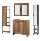 Badkamermeubelset Namsskogan 4-delig walnootkleurig en zwart, Huis en Inrichting, Badkamer | Badkamermeubels, Verzenden, Nieuw