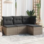 vidaXL 4-delige Loungeset met kussens poly rattan grijs, Verzenden, Nieuw, Rotan, Loungeset