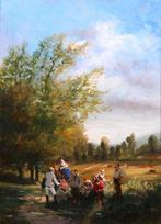 Julien Hénard (1812-1887) - Artist discussing with peasants, Antiek en Kunst