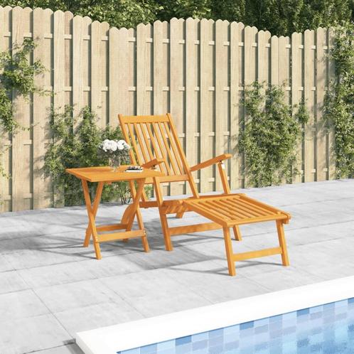 vidaXL Terrasstoel met voetensteun en tafel massief, Tuin en Terras, Ligbedden, Nieuw, Verzenden