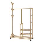 [en.casa] Bamboe kledingrek Ikaalinen op wielen 176x100x38 c, Huis en Inrichting, Verzenden, Nieuw