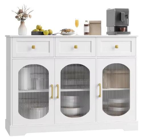 Wit Keukendressoir met Glasdeuren – 3 Lades & Planken, Huis en Inrichting, Keuken | Keukenelementen, Nieuw, Verzenden