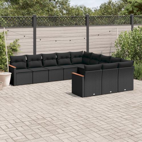 vidaXL 11-delige Loungeset met kussens poly rattan zwart, Tuin en Terras, Tuinsets en Loungesets, Loungeset, Nieuw, Rotan, Verzenden