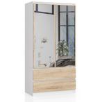 Kledingkast wit licht eiken 90 cm met spiegel Wit Licht E..., Huis en Inrichting, Verzenden, Nieuw, 50 tot 100 cm, 150 tot 200 cm