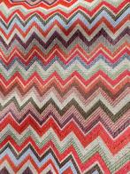 zigzag damaststof pastel turquoise en oranje - Meubelstof -