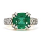 Ring - 14 karaat Geel goud - 4.63ct. tw. Smaragd - Diamant -, Sieraden, Tassen en Uiterlijk, Nieuw