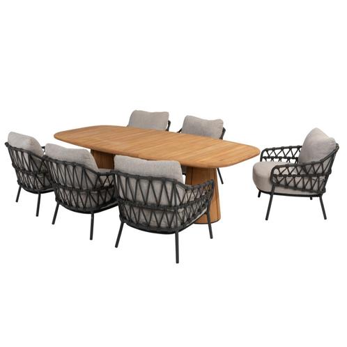 Capri Calpi low dining tuinset 7 delig 240x110xH69 cm teak, Tuin en Terras, Tuinsets en Loungesets, Nieuw, Ophalen of Verzenden