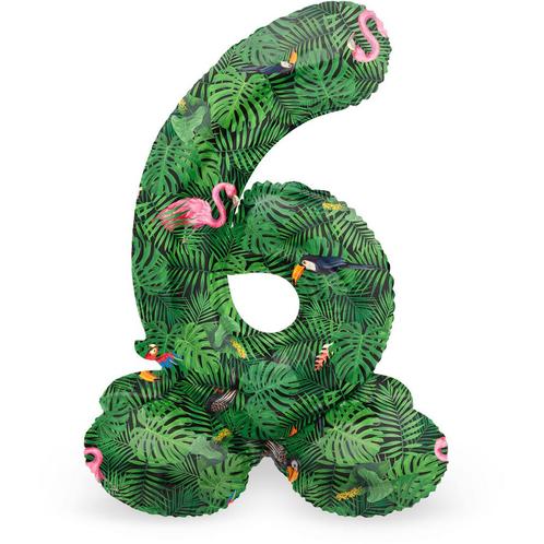 Cijfer Ballon 6 Jaar Jungle Met Standaard Leeg 41cm, Hobby en Vrije tijd, Feestartikelen, Nieuw, Verzenden
