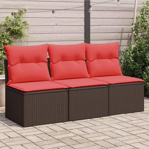 vidaXL Tuinbank 3-zits met kussens poly rattan bruin, Tuin en Terras, Tuinsets en Loungesets, Nieuw, Rotan, Verzenden