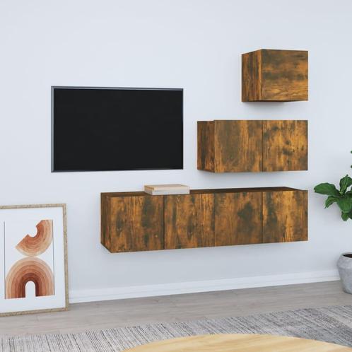 vidaXL 4-delige Tv-meubelset bewerkt hout gerookt, Huis en Inrichting, Kasten | Televisiemeubels, 25 tot 50 cm, Nieuw, Overige houtsoorten
