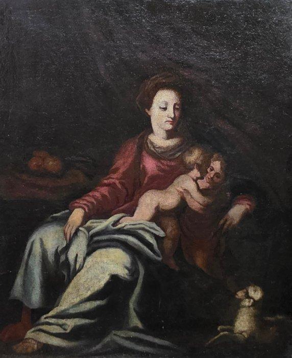 Simone Barabino (1585-1620), Seguace - Madonna con bambino e, Antiek en Kunst, Kunst | Schilderijen | Klassiek