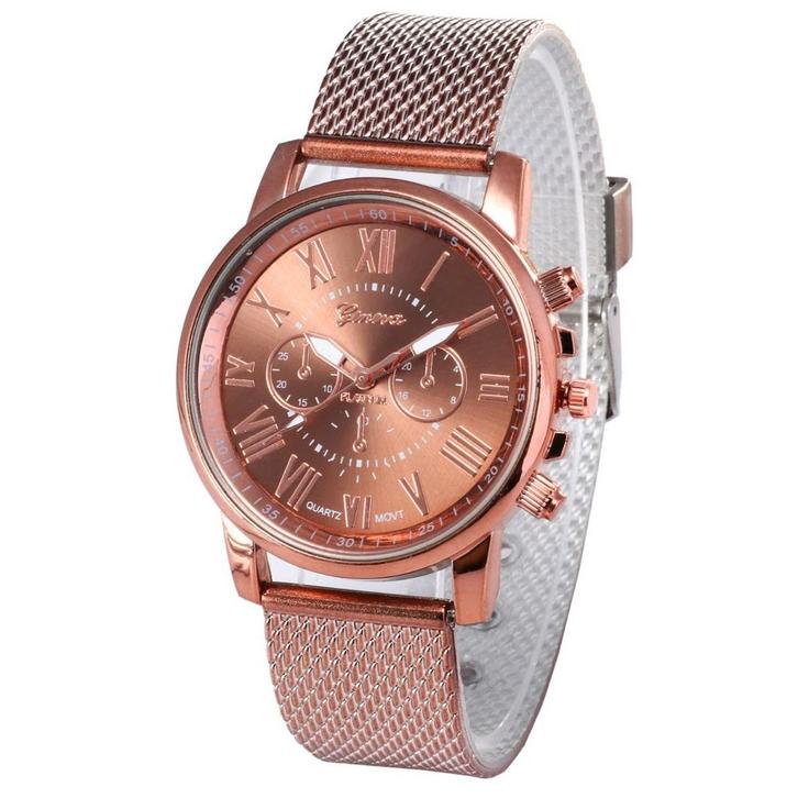 Fako - Horloge - Geneva - Roman - Mesh Look - Ø 40mm - Bruin, Sieraden, Tassen en Uiterlijk, Horloges | Dames, Verzenden