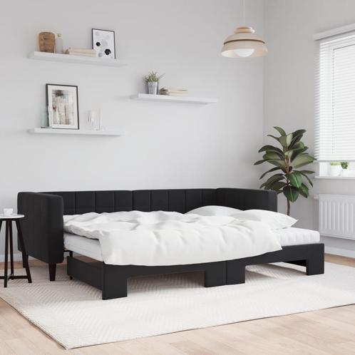 vidaXL Slaapbank onderschuifbed en matrassen 80x200 cm, Huis en Inrichting, Slaapkamer | Bedden, 80 cm, 200 cm, Zwart, Eenpersoons