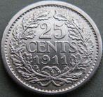 Nederland. Wilhelmina. 25 Cent 1911 mooi (Zonder, Postzegels en Munten, Munten | Nederland