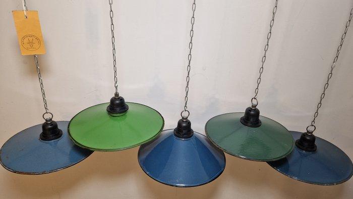 Plafondlamp (5) - Emaille, Staal - Emaille lamp, 5 stuks, Antiek en Kunst, Antiek | Wandborden en Tegels