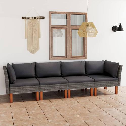 vidaXL Tuinbank 4-zits met kussens poly rattan grijs, Tuin en Terras, Tuinsets en Loungesets, Nieuw, 4 zitplaatsen, Rotan, Verzenden