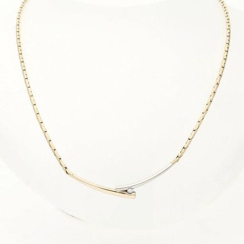 Halsketting - 14 karaat Geel goud, Witgoud - 0.08ct. tw., Sieraden, Tassen en Uiterlijk, Kettingen