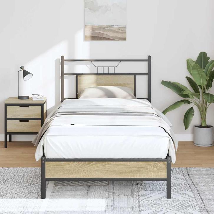 vidaXL Bedframe zonder matras hout sonoma eikenkleurig, Huis en Inrichting, Slaapkamer | Bedden, 90 cm, 200 cm, Bruin, Eenpersoons