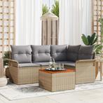vidaXL 5-delige Tuinbankenset met kussens poly rattan, Tuin en Terras, Verzenden, Nieuw, Rotan