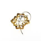 Bicolor gouden florale broche met diamant | 0,06 ct., Goud, Met edelsteen, Gebruikt, Ophalen of Verzenden