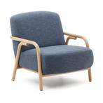 *WOONWINKEL* Kave Home Sylo Blauwe Fauteuil Met Houten Armle, Huis en Inrichting, Verzenden, Nieuw, Stof