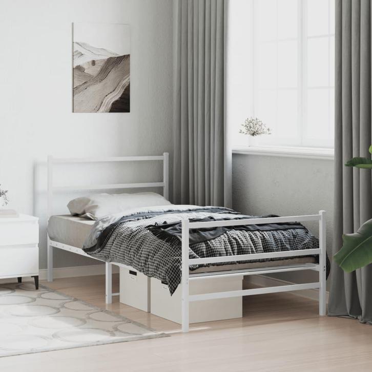 vidaXL Bedframe met hoofd- en voeteneinde metaal wit 100x190, Huis en Inrichting, Slaapkamer | Bedden, 100 cm, 190 cm of minder