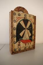Mooie en zeldzame antieke houten schooltas met kuif en, Antiek en Kunst
