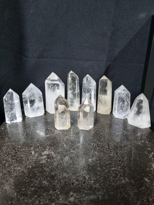 10 Heldere Bergkristal punten 9 - 5,8 cm - Kristalpunt- 1008, Verzamelen, Mineralen en Fossielen