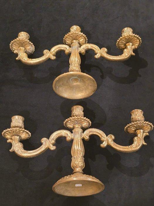 Kandelaber (2) - Verguld messing - Kandelaren met 6 armen, Antiek en Kunst, Antiek | Overige Antiek