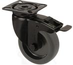 Zwenkwiel Met Rem zwart met bevestigingsplaat 50 mm, Verzenden, Nieuw