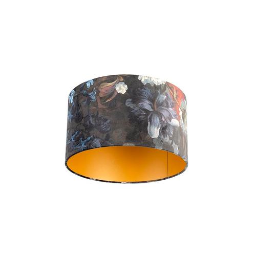 Velours lampenkap bloemen dessin 35/35/20 gouden binnenkant, Huis en Inrichting, Lampen | Lampenkappen, Minder dan 25 cm, Overige vormen
