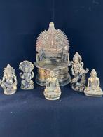 Beeld, Set Hindoe Boeddha beelden en diya - 13.5 cm - Brons