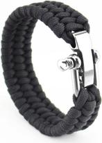 Paracord armband - Zwart - Zilveren sluiting, Nieuw, Ophalen of Verzenden