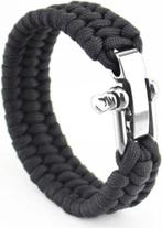 Paracord armband - Zwart - Zilveren sluiting, Ophalen of Verzenden, Nieuw