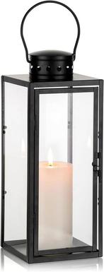 Zwarte Metalen Lantaarn – 35 cm – Stijlvol en Weerbestendig, Huis en Inrichting, Woonaccessoires | Kandelaars en Kaarsen, Verzenden