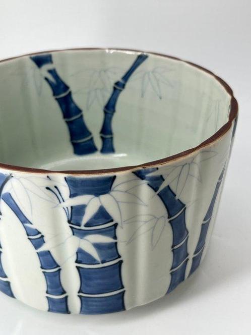 Kyo-yaki blauw-witte bambuspatroon grote kom - Porselein,, Antiek en Kunst, Antiek | Overige Antiek