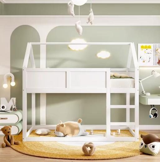 Laag stapelbed 90x200 cm van massief hout met trap, Huis en Inrichting, Slaapkamer | Stapelbedden en Hoogslapers, Nieuw, Verzenden