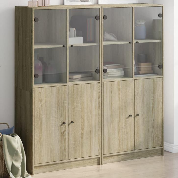 vidaXL Boekenkast met deuren 136x37x142 cm hout sonoma, Huis en Inrichting, Kasten | Buffetkasten, Nieuw, Overige houtsoorten
