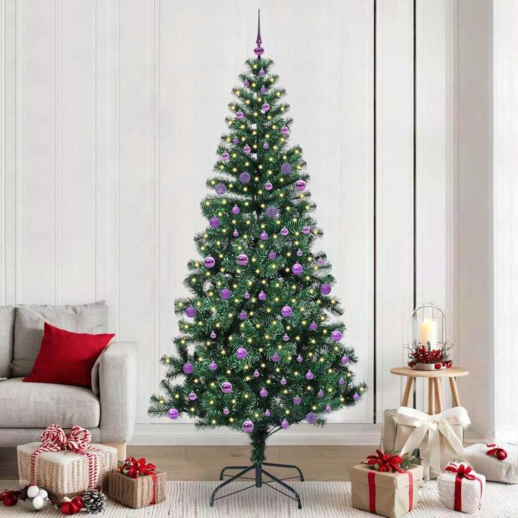 vidaXL Kunstmatig Voorverlicht Kerstboom Groen 240 cm PVC en, Diversen, Kerst, Nieuw, Verzenden