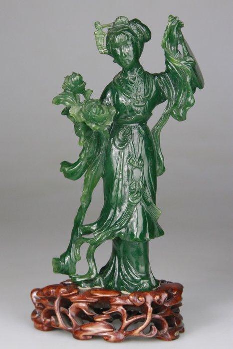 Kwanyin Sculpte - voetstuk en rozenhout - doos - Jade, Antiek en Kunst, Antiek | Overige Antiek